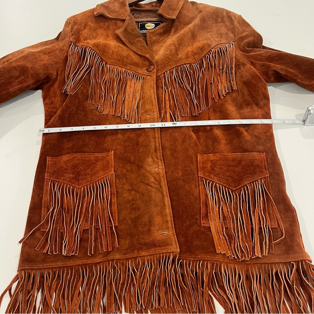 VINTAGE Chestnut Brown Suede Leather Fringe Western Boho Jacket | Women size xxl - Picture 8 of 11